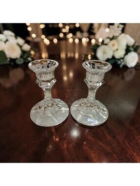 Latrobe 4” inch 24% Full Lead Crystal Candlesticks Holders USA Vintage Pair of 2